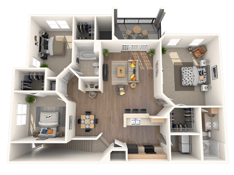 Floor plan for 3 beds, 2 baths, 1611 sqft